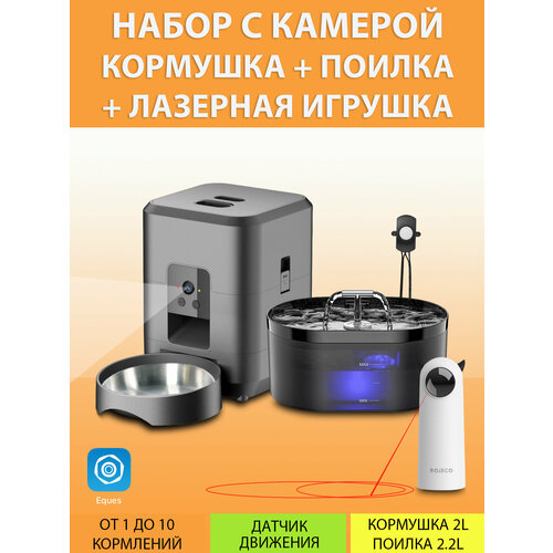 Автокормушка с видео 2L, поилка с датчиком движения 2.2L и игрушка-лазер в наборе MY PETS GADGETS