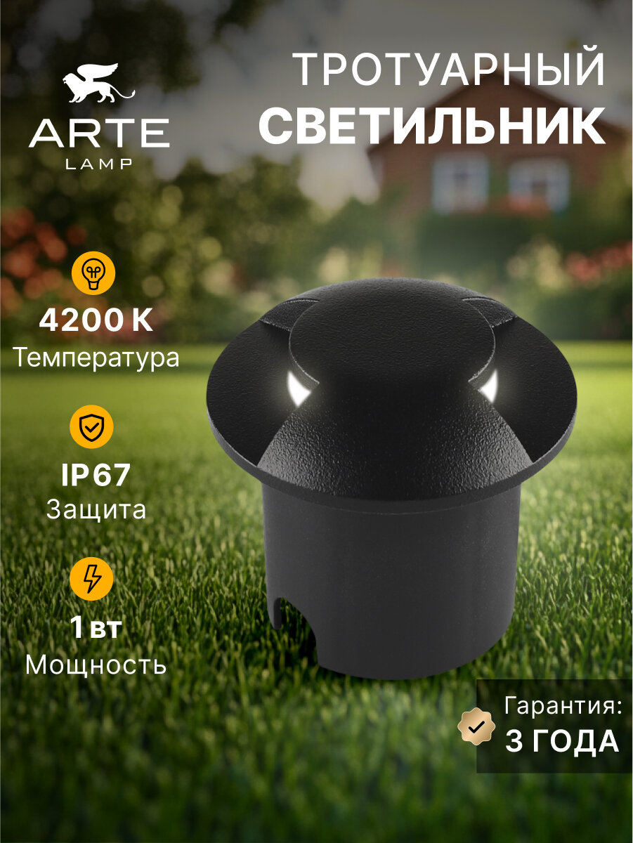 Тротуарный светильник Arte Lamp PIAZZA A3221IN-2BK / LED / 1Вт / IP67 / 4200К / чёрный