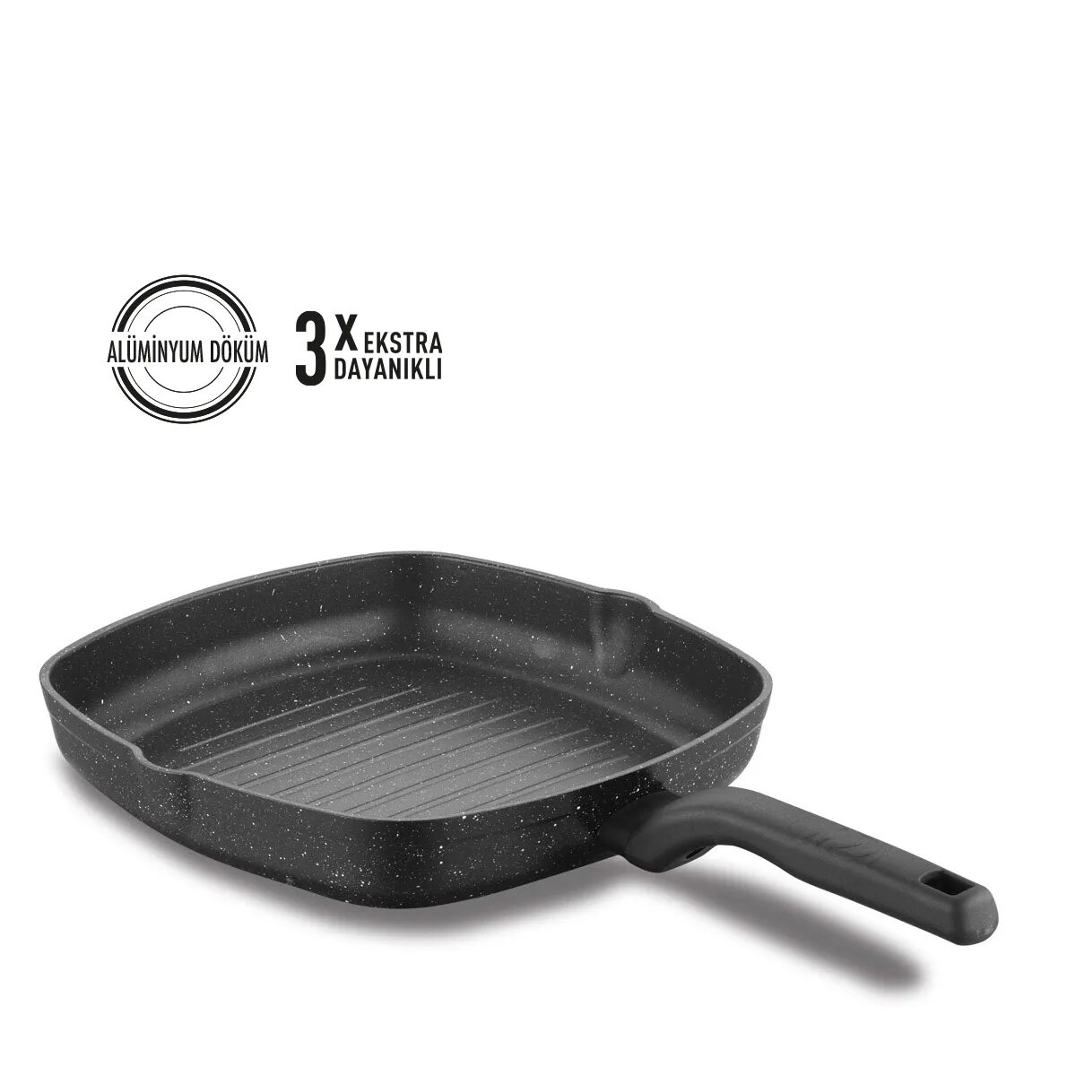 Сковорода-гриль квадратная KORKMAZ ORNELLA GRILL A1120 28×28 см, 3 л, литой алюминий с антипригарным покрытием