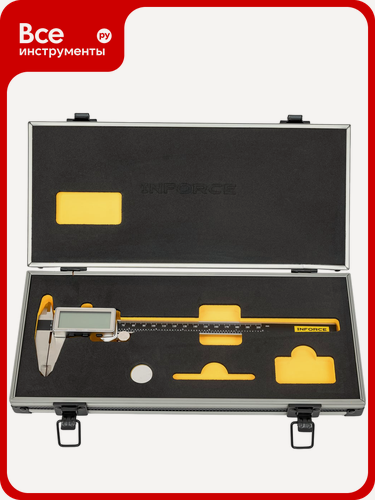 Изображение товара Цифровой штангенциркуль 0-200 мм Inforce 06-11-40 с микроподачей, корпус из нержавеющей стали, профессиональная точность