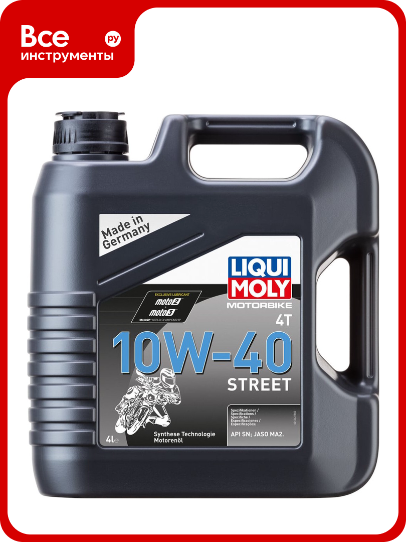 НС-синтетическое моторное масло для 4-тактных мотоциклов LIQUI MOLY Motorbike 4T Street 10W-40 SN Plus MA2