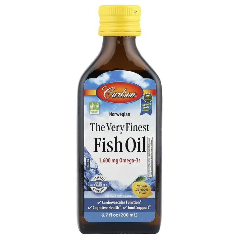 Carlson The Very Finest Fish Oil Omega3s Норвежский жидкий рыбий жир 1600 мг 200 мл  вкус Лимон