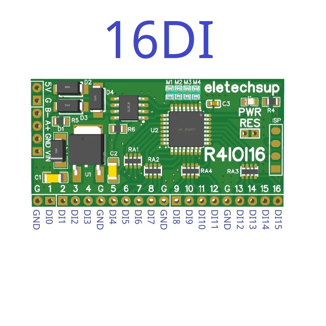 16DI/16DO/8DI-8DO/4DI-12DO/12DI-4DO Modbus Rtu цифровой вход RS485 2,54 мм штырьковая основная плата для Arduino ESP32 ESP8266 PLC Smart Home, 16DI, Only Board