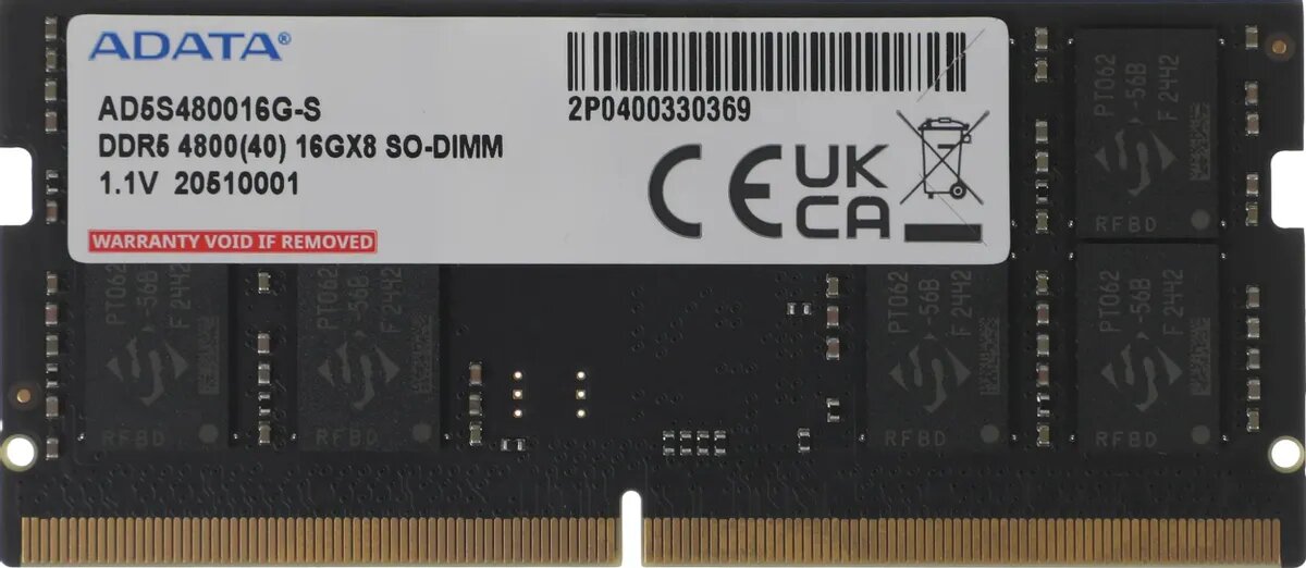 Оперативная память ADATA SODIMM 16GB DDR5-4800 AD5S480016G-S