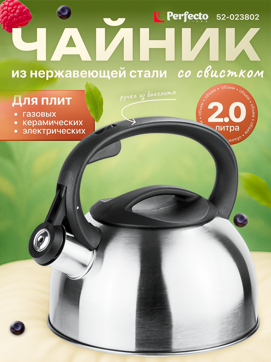 Чайник со свистком из нержавеющей стали на 2 литра, Darjeeling PERFECTO LINEA (52-023802)