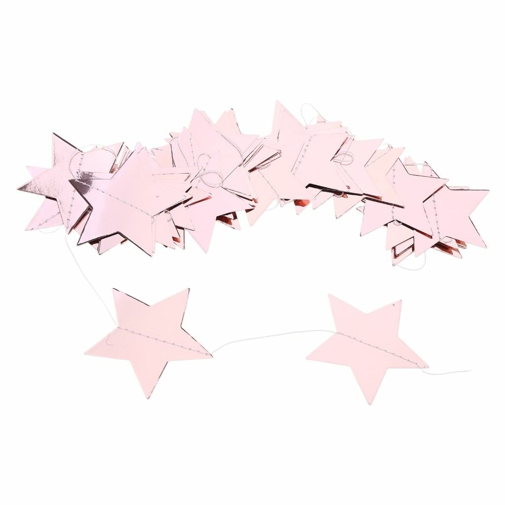 Бумажная Гирлянда с зеркальной звездой длиной 4 м-Двойное Зеркальное Розовое золото