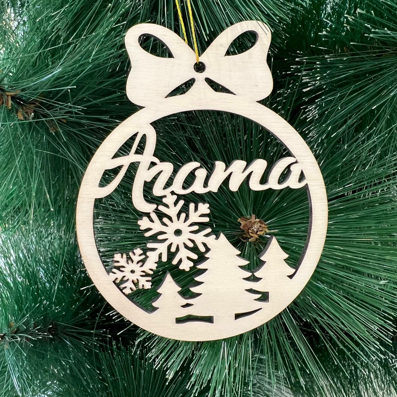 Игрушка елочная "Агата", дизайнерская, дерево, диаметр 8 см, 1 шт.