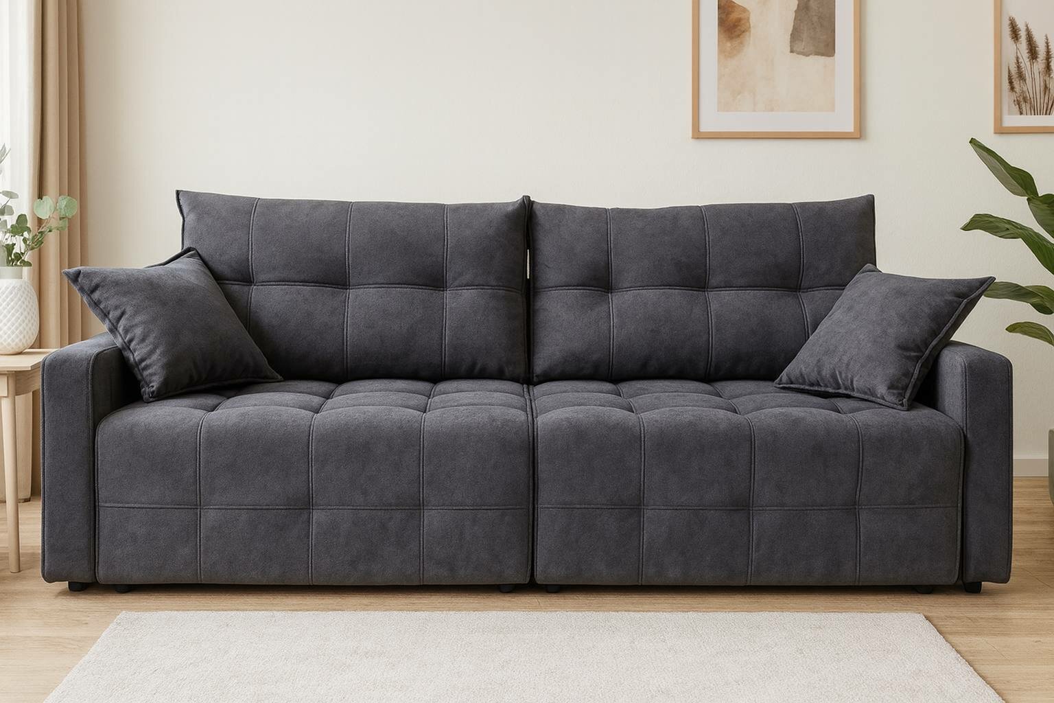 Диван Лофт со спальным местом от LIYONMEBEL  в сером велюре наполнитель ППУ с ящиком для белья