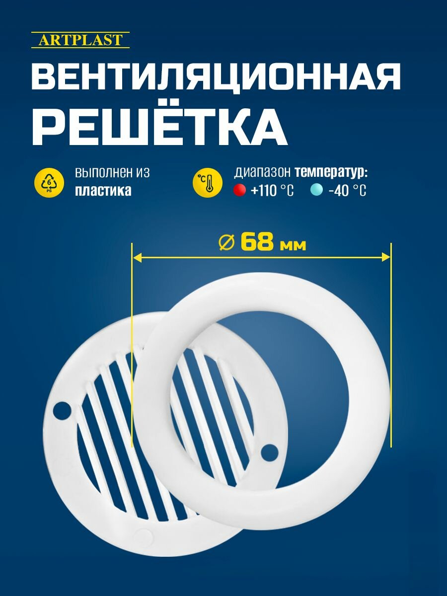 Решетка вентиляционная разъемная круглая 68мм 1 шт ArtPlast