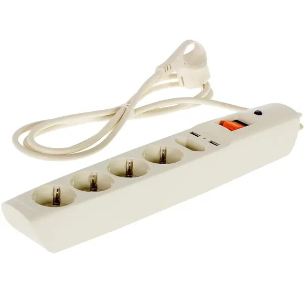 Сетевой фильтр Эра SFU 5 розеток с заземлением 3x0.75 мм 2 USB 2200 Вт 1.8 м цвет бежевый