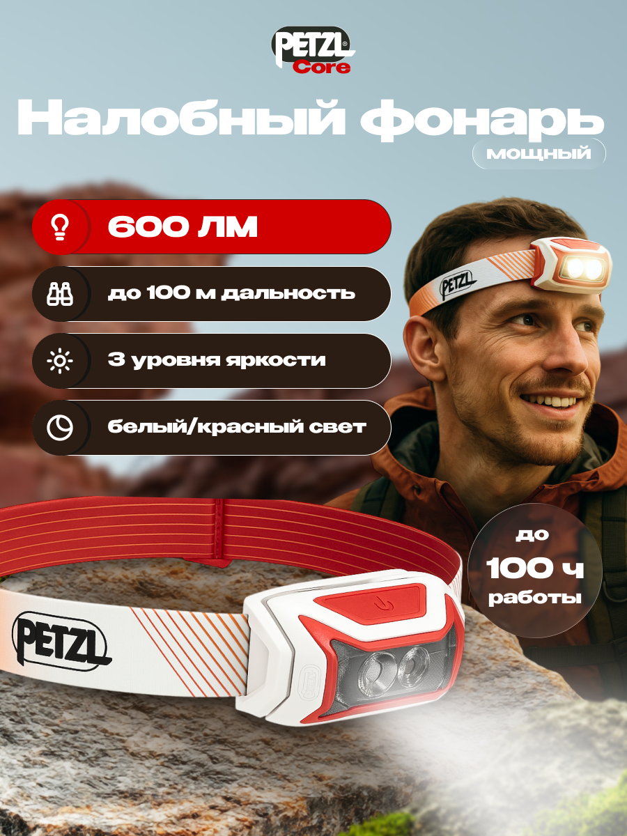 Налобный фонарь Petzl Actik Core, красный