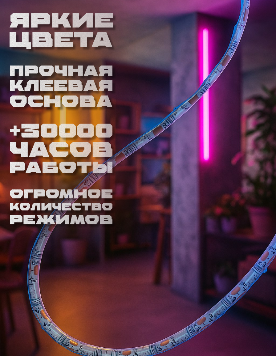 Светодиодная лента Prestige Lamp RGB 180 LED – адресная, 5V, IP65, влагозащищенная, 3 метра, для подсветки — фото 1