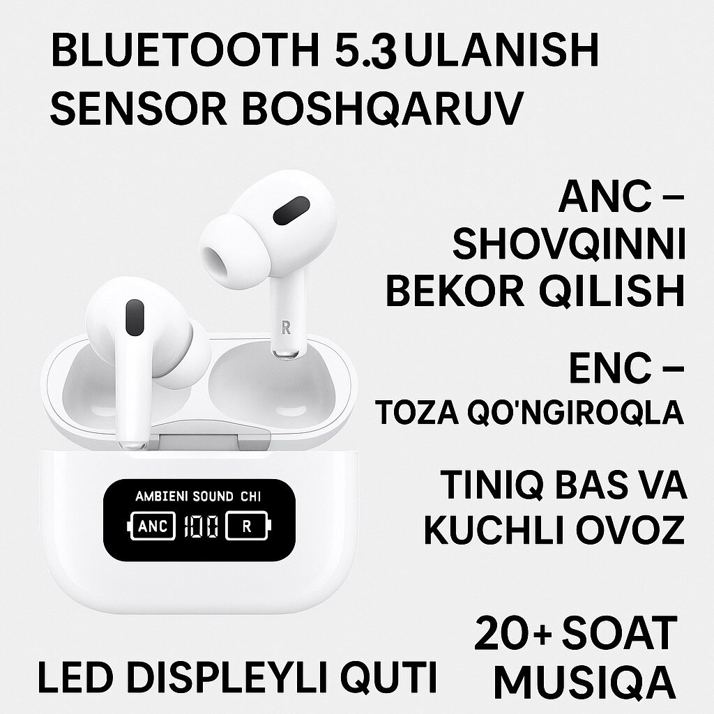 Беспроводные наушники A9 Pro White, с шумоподавлением (ANC/ENC) и сенсорным управлением