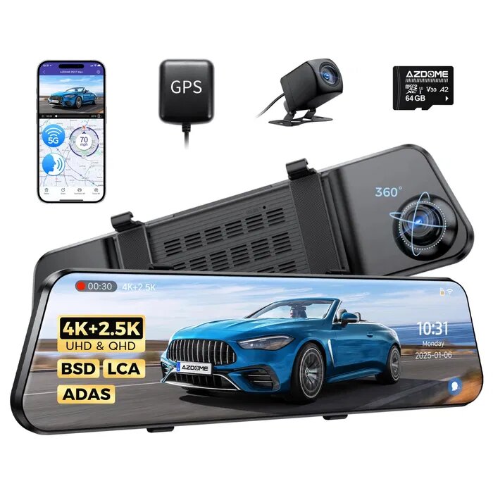 Зеркало видеорегистратор Azdome PG17 MAX Wi-Fi Streaming media mirror Dash Cam