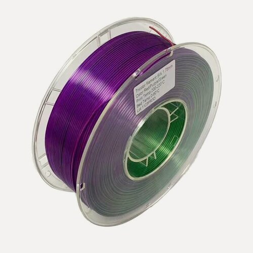 Изображение товара PLA Трехцветный (Silk Шелковый) пластик PinRui Красный-фиолетовый-зеленый 1.75 мм 1 кг