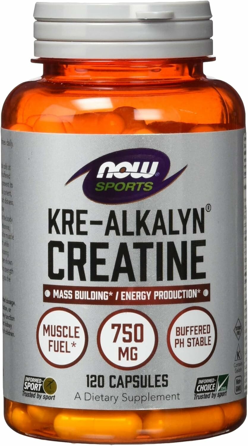 Now Foods, Креалкалин креатин для спортсменов, поддерживает рост мышц, 120 капсул