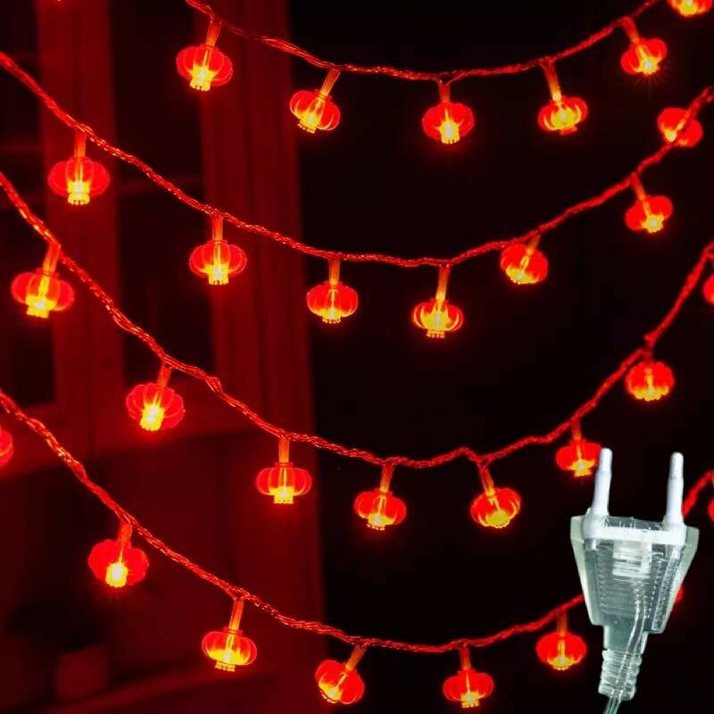 Китайский новый год красный фонарь светодиодная гирлянда для внутреннего и наружного оформления евро 10 м