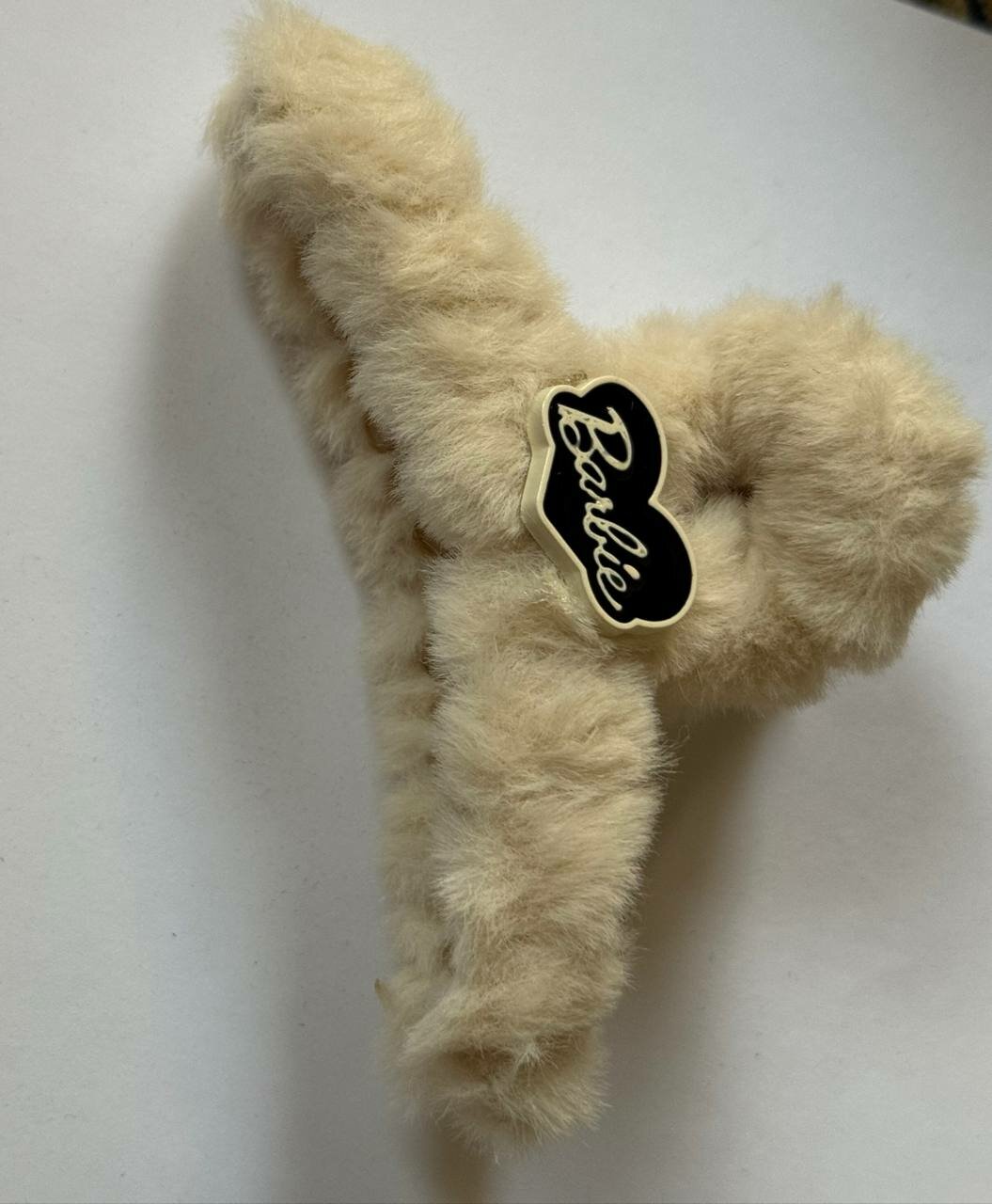 Заколка-крабик с мехом для волос, 12 см, меховая, Стильные пушистые крабики для волос