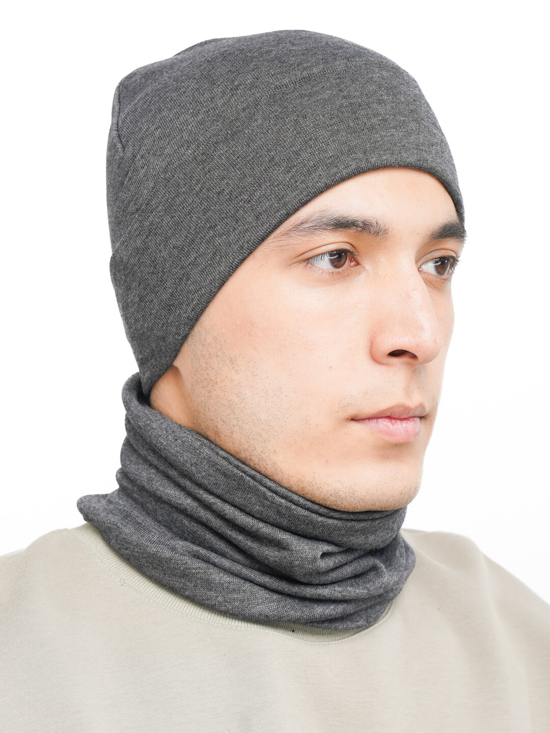 Шапка-маска, универсальная и шарф, комплект 2 в 1, зимняя снудом, 95% хлопка