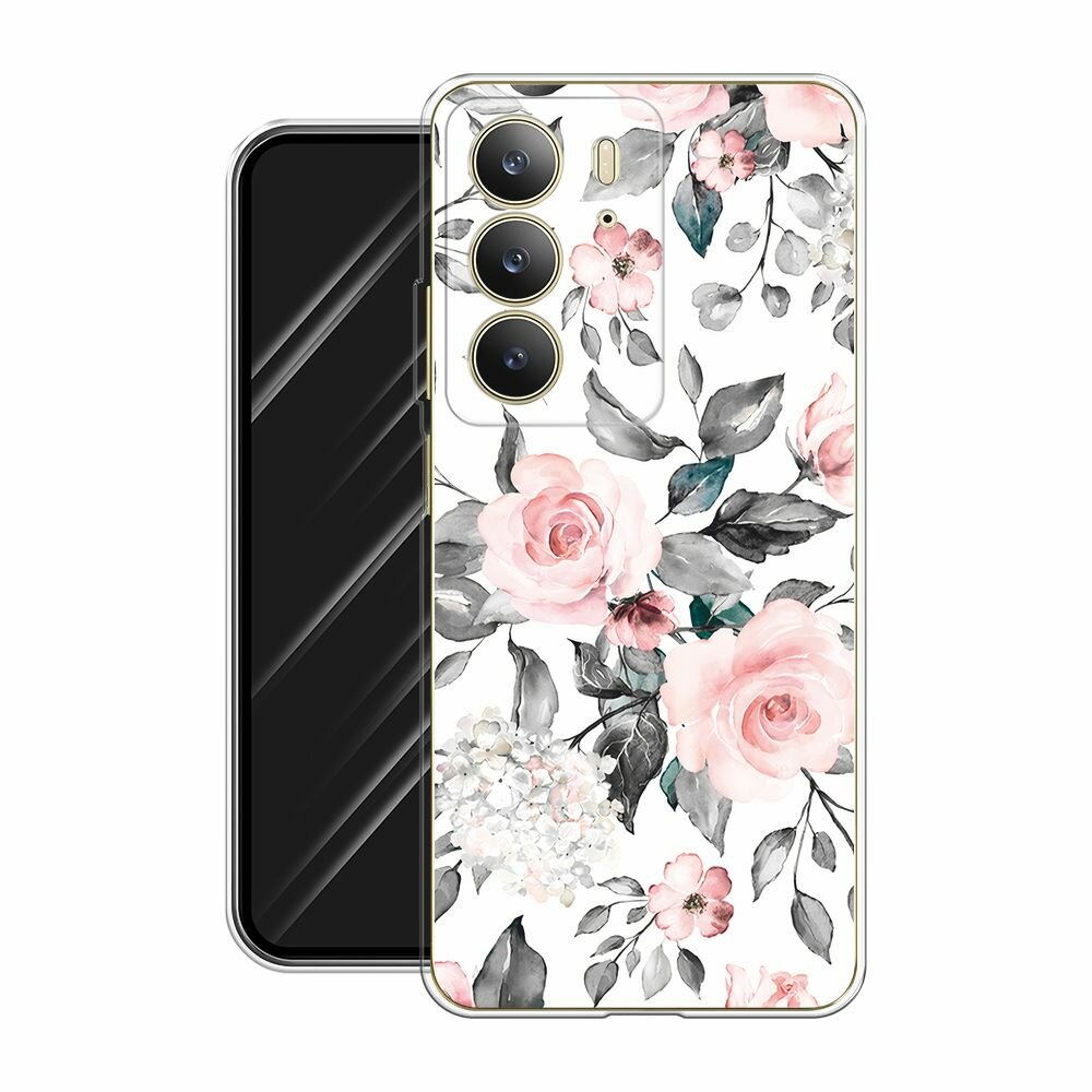 Чехол на Realme C75 4G / Реалми C75 4G с принтом "Розы на белом" — фото 1