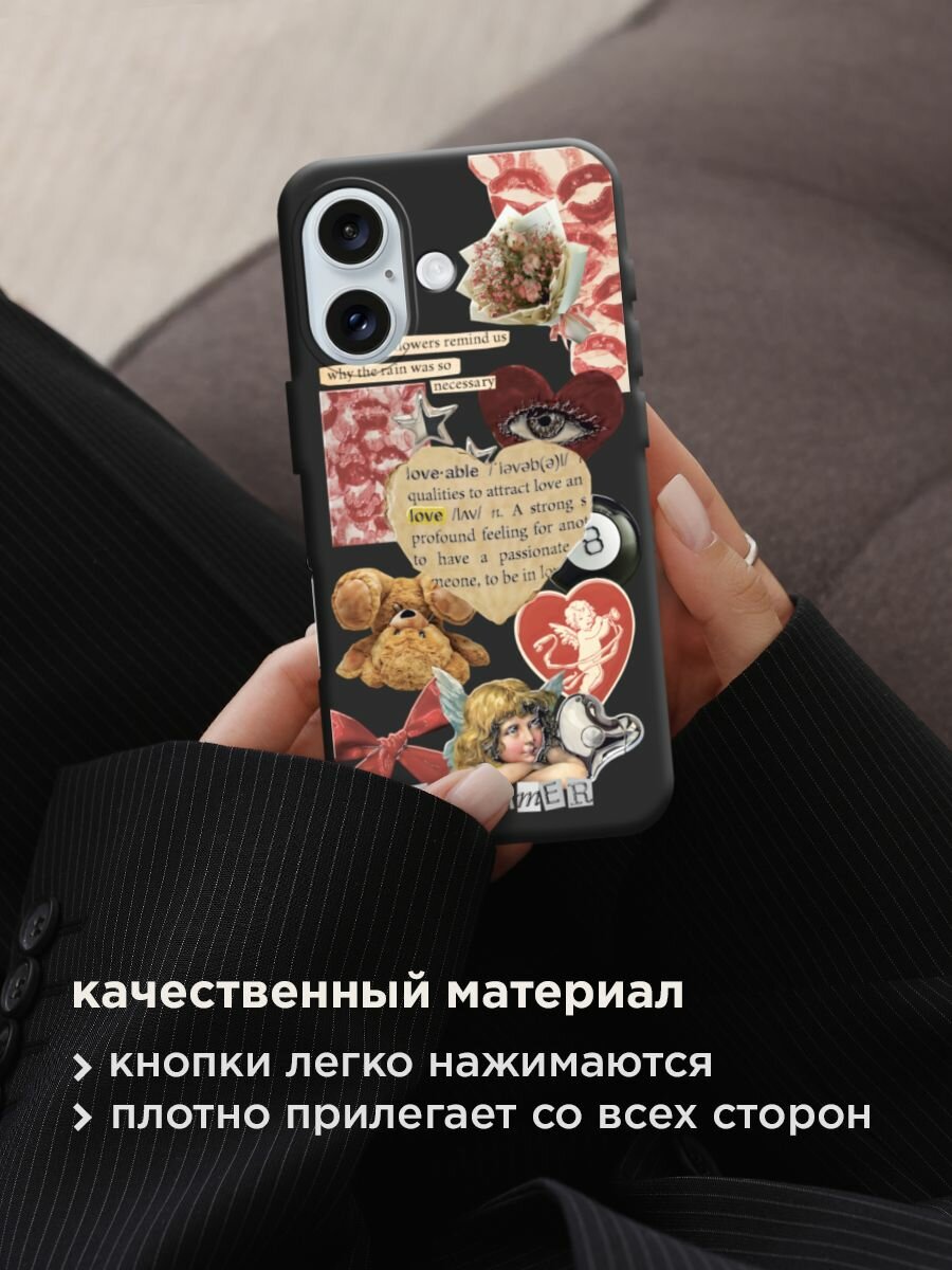 Чехол на Apple iPhone 16 / Айфон 16 с принтом "Поцелуи и сердца 4" — фото 1
