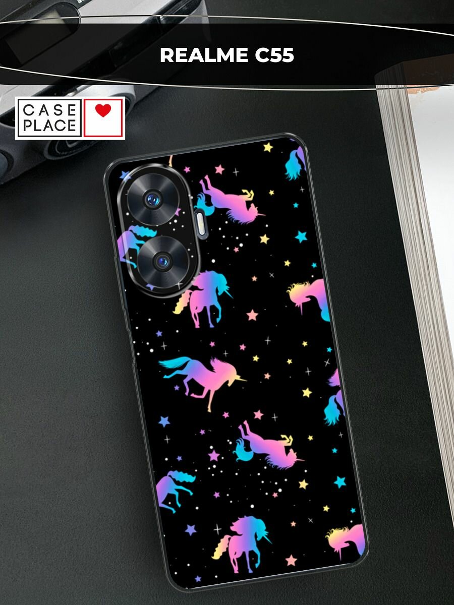 Чехол на Realme C55 / Реалми C55 с принтом "Единороги градиент"