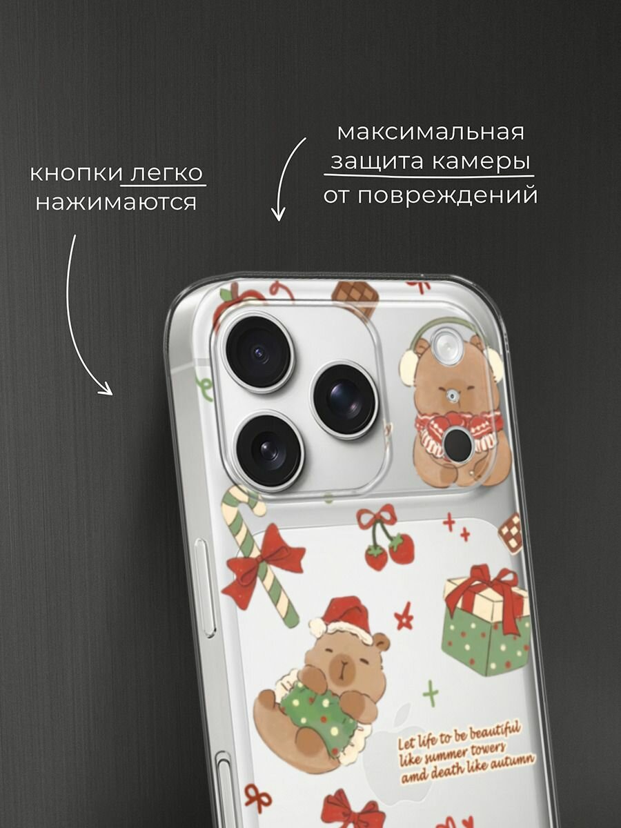 Чехол на Apple iPhone 17 Pro Max / Айфон 17 Про Макс с принтом "Капибара перед рождеством", прозрачный — фото 1