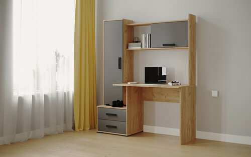 Изображение товара Стол компьютерный напольный с ящиками Квартет-9 171,6х140,0х55,0 см, дуб крафт золотой/графит серый