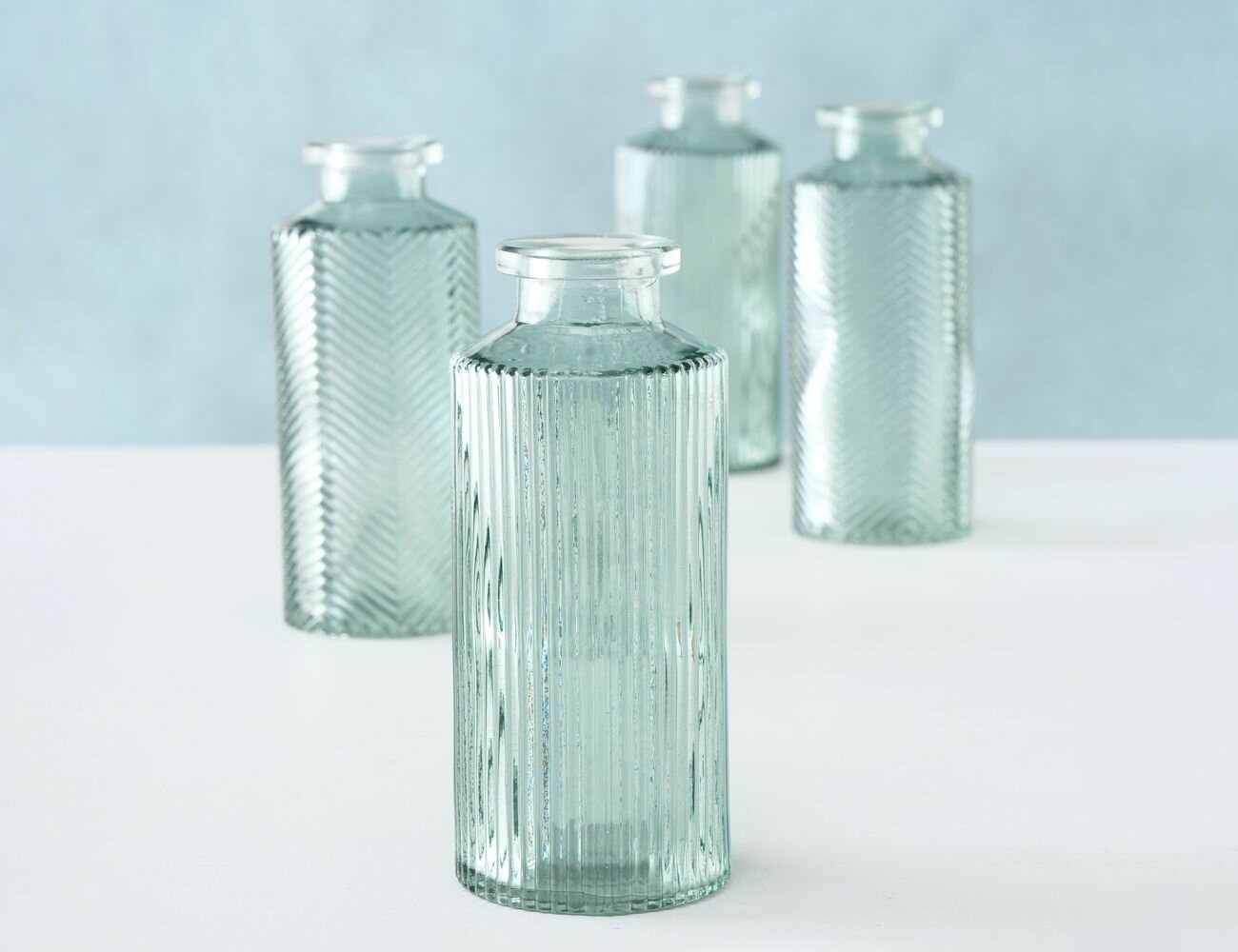 Набор декоративных ваз-бутылей фодерато, стекло, серо-голубой, 14 см, 4 шт, Boltze 2005929