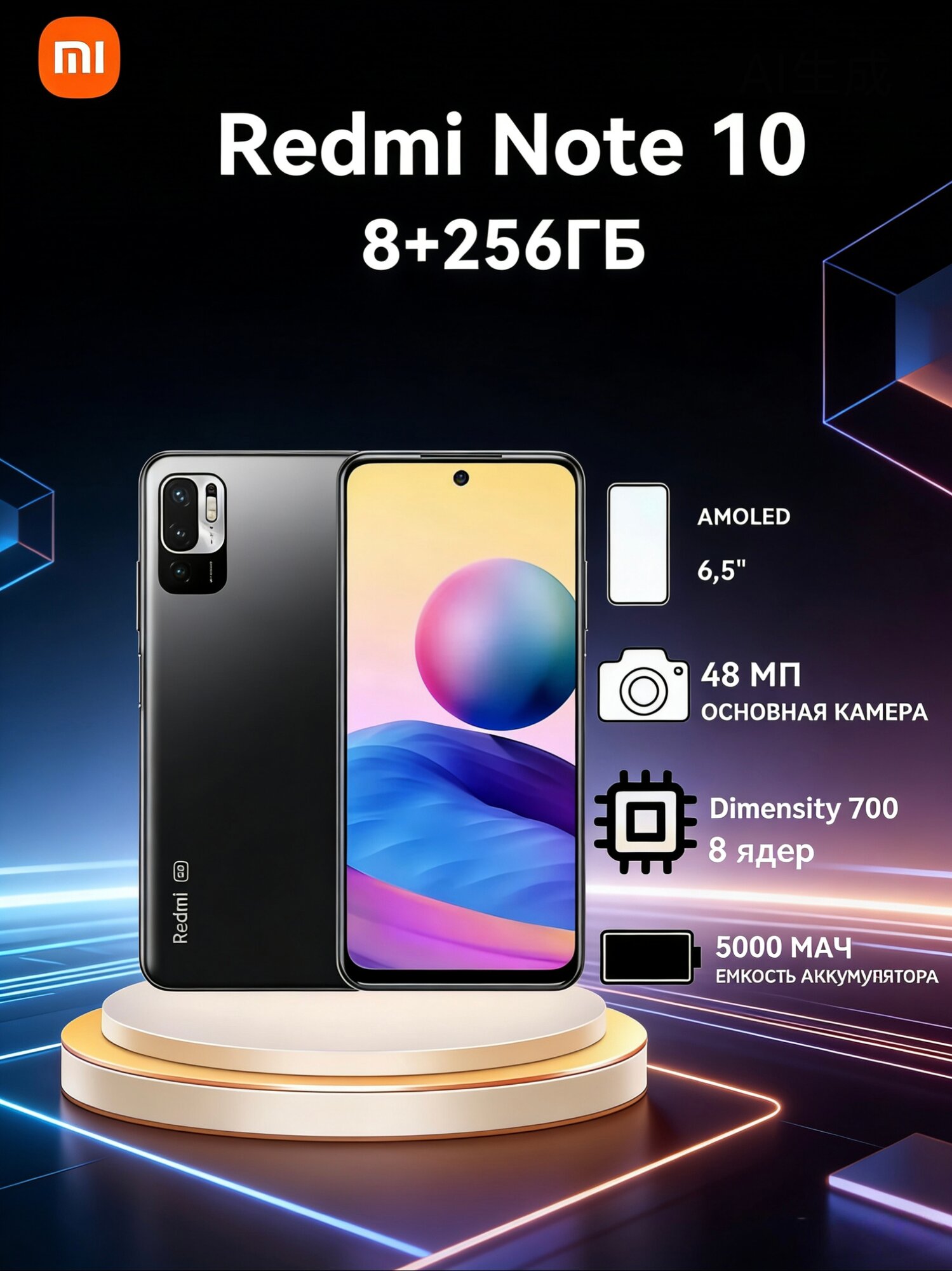 Смартфон Xiaomi Redmi Note 10 8/256GB Global , серый , black