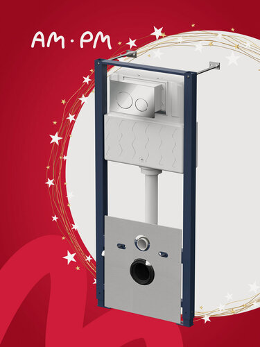 Изображение товара Инсталляция для подвесного унитаза AM.PM Jump с пневм. кнопкой L пластик глянцевый хром, звукоизоляционной пластиной