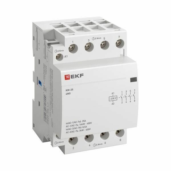 Контактор модульный EKF КМ 25 А 4NО, 3 модуль