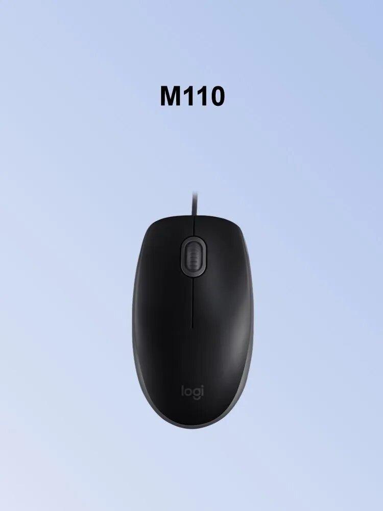 Logitech Мышь проводная M110, черный