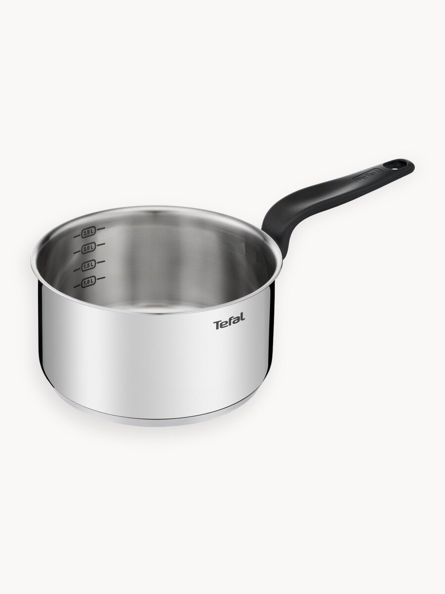 Ковш со стеклянной крышкой Tefal Primary 16 см, 1,5 л, из нержавеющей стали, с мерной шкалой, для всех типов плит, для газовых, электрических и индукционных плит