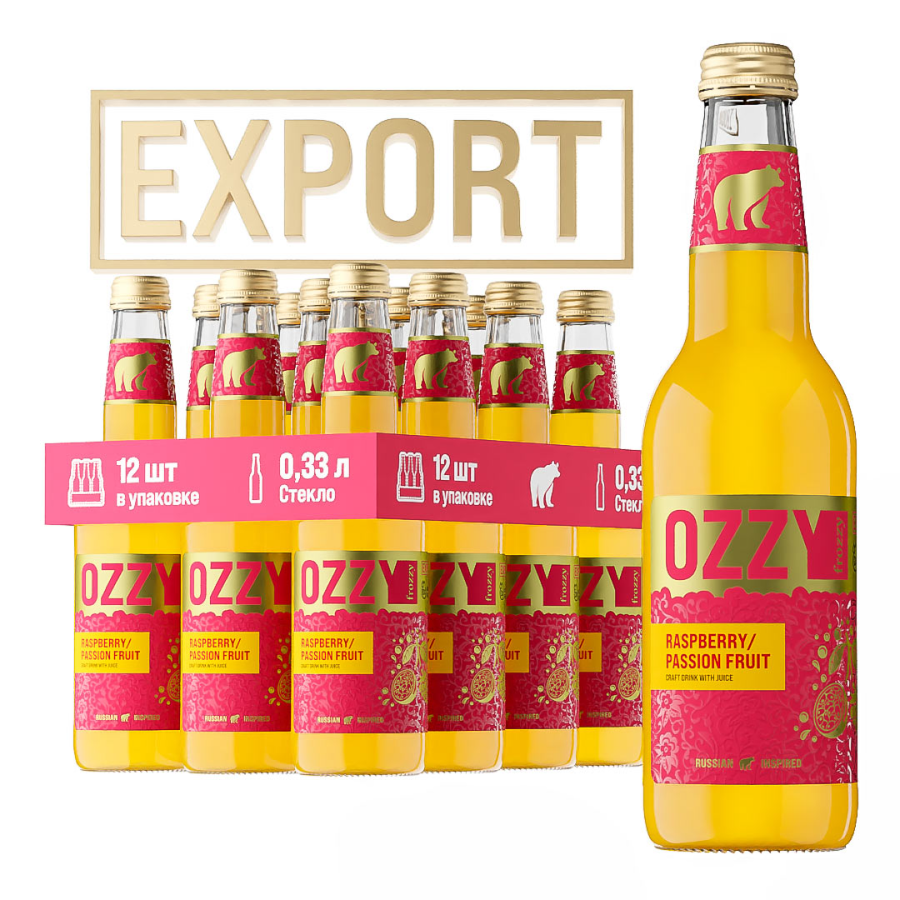 Лимонад Малина/Маракуйя Экспортная серия OZZY frozzy Export 330 мл. стекло 12 шт.