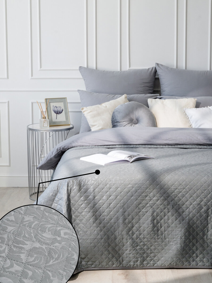 Покрывало на кровать 240х210 см Вселенная Текстиля ультрастеп двухстороннее серое