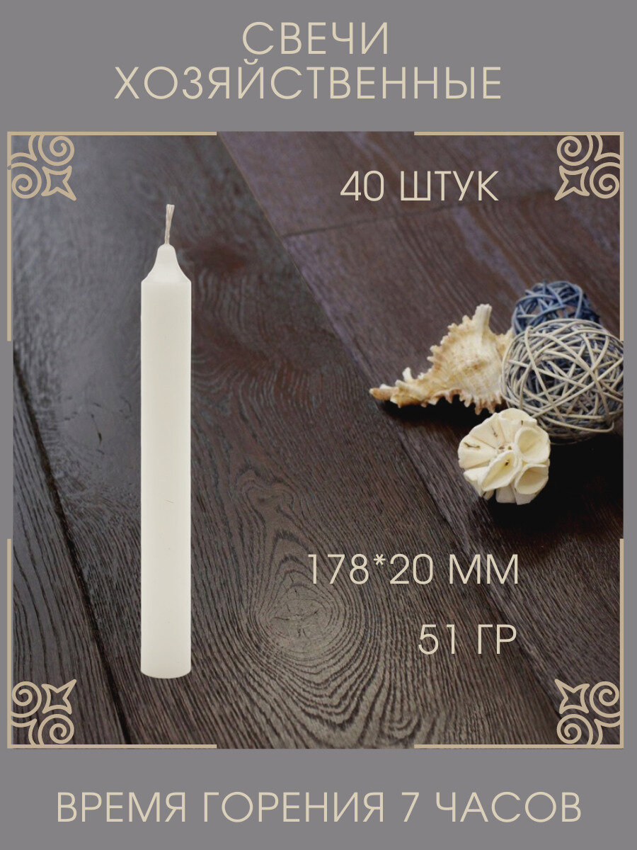 Свеча хозяйственная Антей Candle  20см х 17 8см  парафиновая  без запаха  40шт