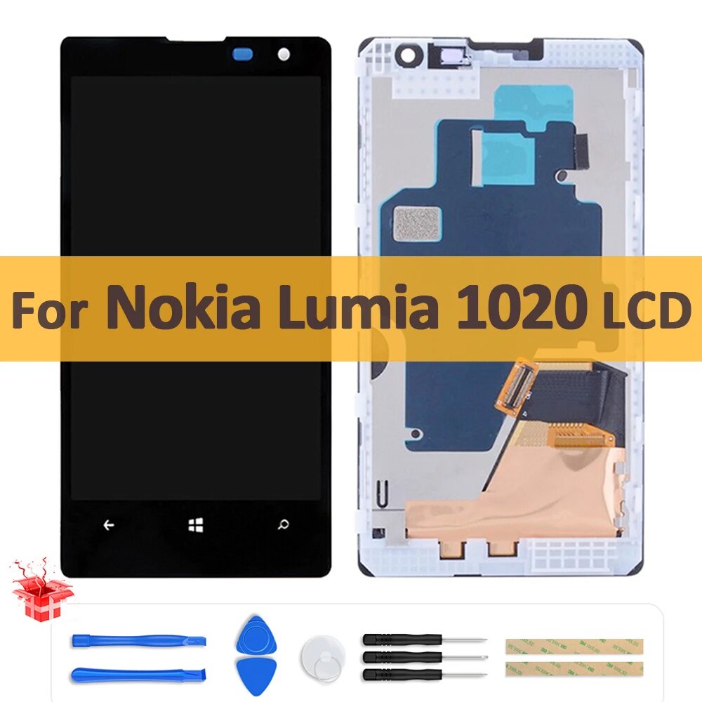 4,5 "Оригинальный ЖК-дисплей для Nokia Lumia 1020 RM-875 RM-877 LCD сенсорный экран дигитайзер в сборе ремонт с рамкой, Black With Frame