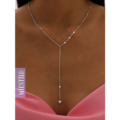 Колье MIESTILO, серебро, 925 проба, родирование, фианит, длина 54 см., серебристый