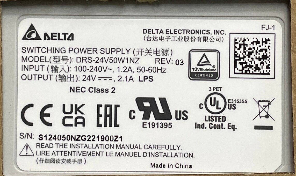 Блок питания Delta Electronics DRS-24V50W1NZ, импульсный, DIN35, 24 V, 50 W, 30x90 мм