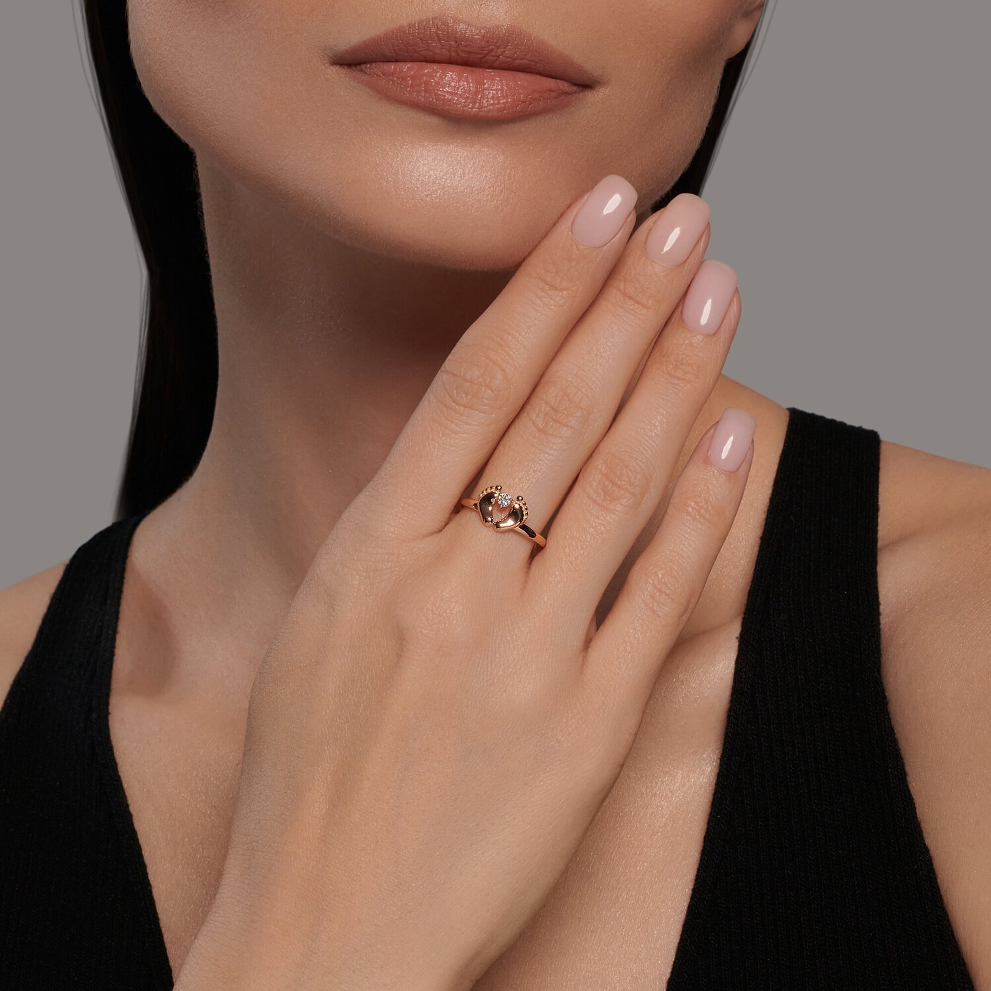 Кольцо Diamant online, красное золото, 585 проба, фианит, размер 17.5, прозрачный — фото 1