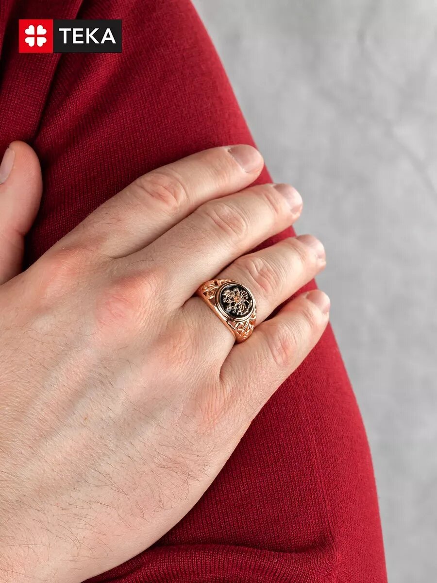Печатка TEKA, эмаль, размер 22, розовое золото — фото 1