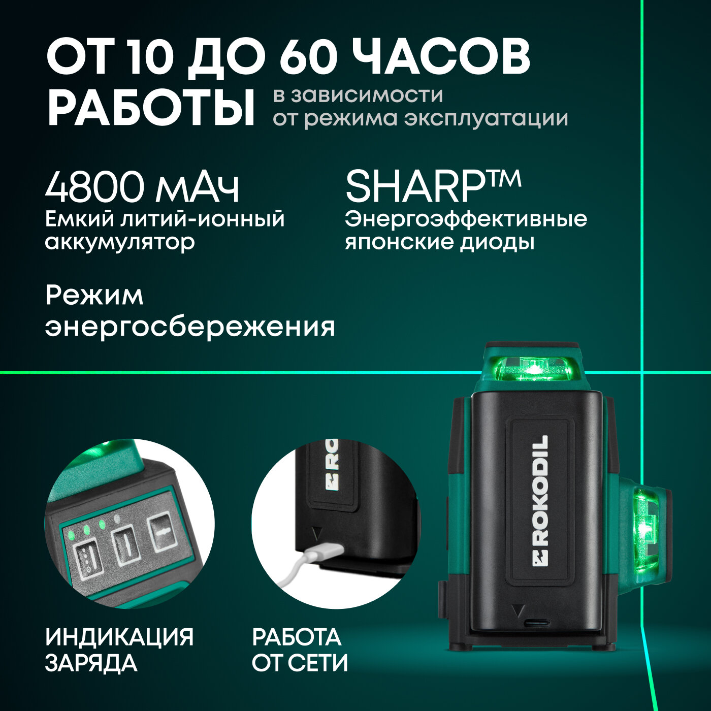 Лазерные Нивелиры Лазерный уровень 3D Rokodil Ray Air, нивелир лазерный самовыравнивающийся, зеленый луч, 12 линий на 360 градусов, строительный инструмент