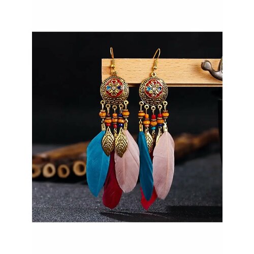 фото Серьги, дерево, голубой, красный, розовый, синий, золотой be self true jewel