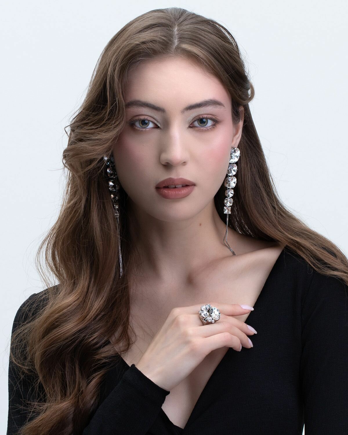 Кольцо N23Lab, кристаллы Swarovski, искусственный камень, размер 19, прозрачный — фото 1