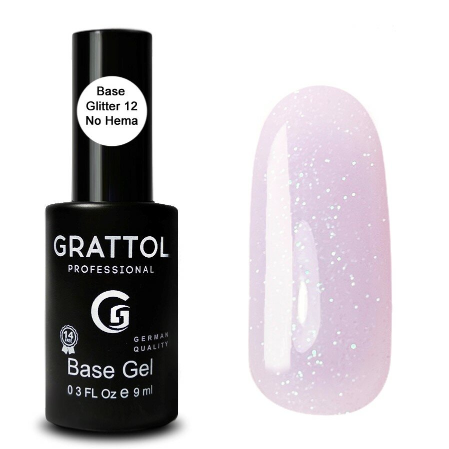 Grattol Rubber Base Glitter NO HEMA 12 - База камуфлирующая c глиттером, 9 ml