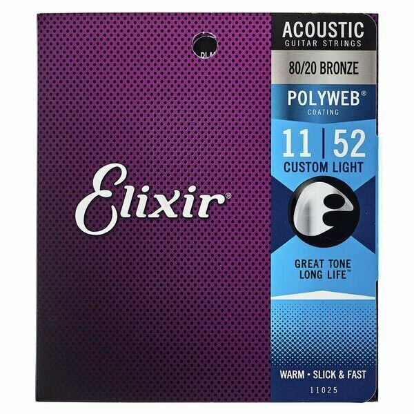 Elixir 11025 POLYWEB Custom Light Комплект струн для акустической гитары, 11-52
