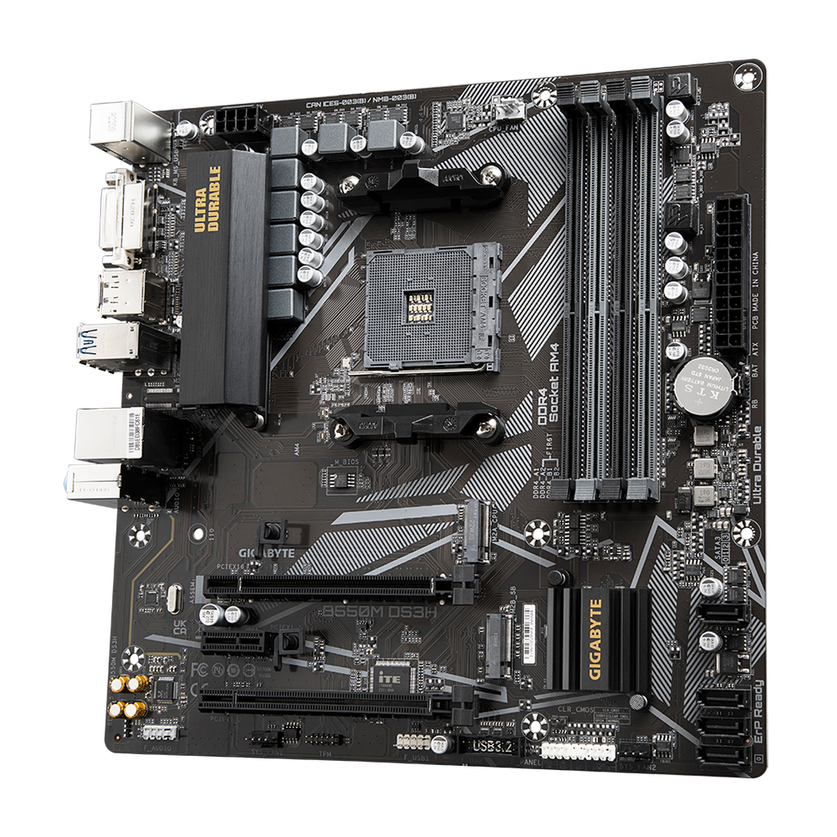 Материнская плата GIGABYTE B550M DS3H, microATX, для AMD Ryzen, 2 слота M.2 — фото 1
