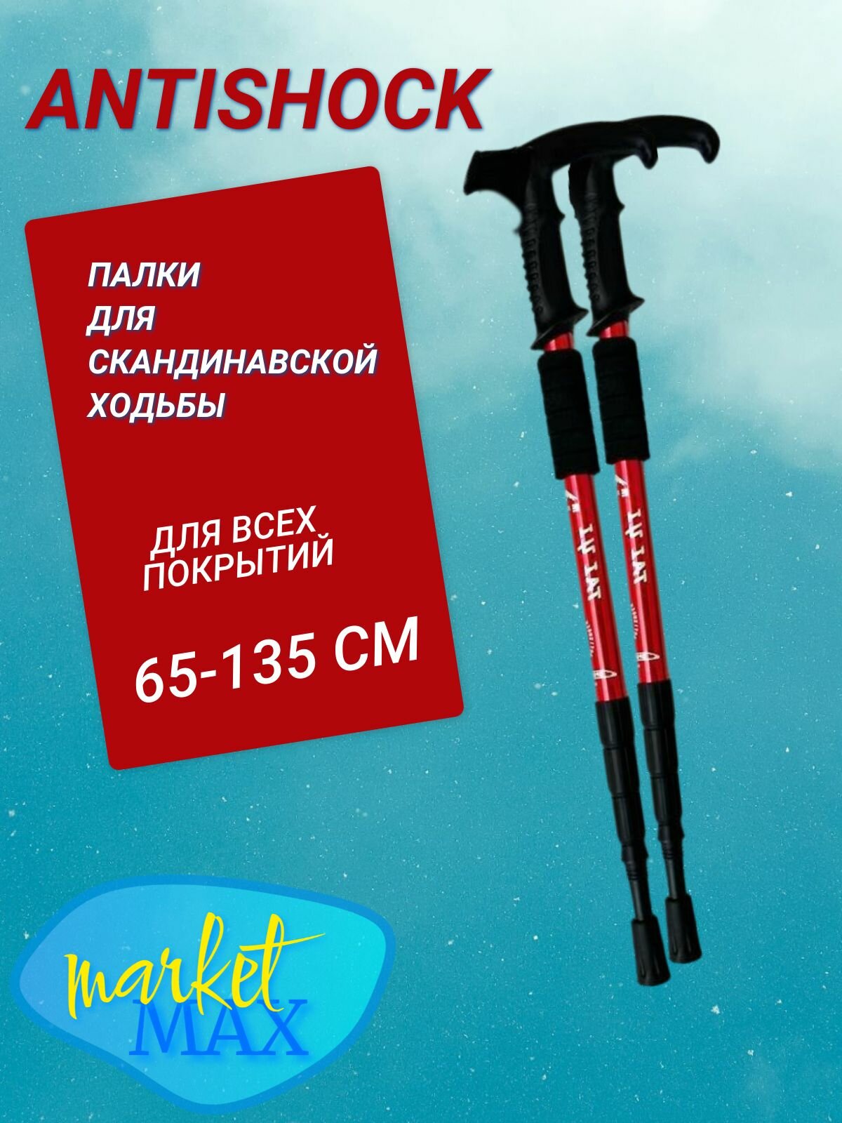 Палки для скандинавской ходьбы MarketMax, алюминий, 3 секции, телескопические, антишок, амортизация, 2 шт