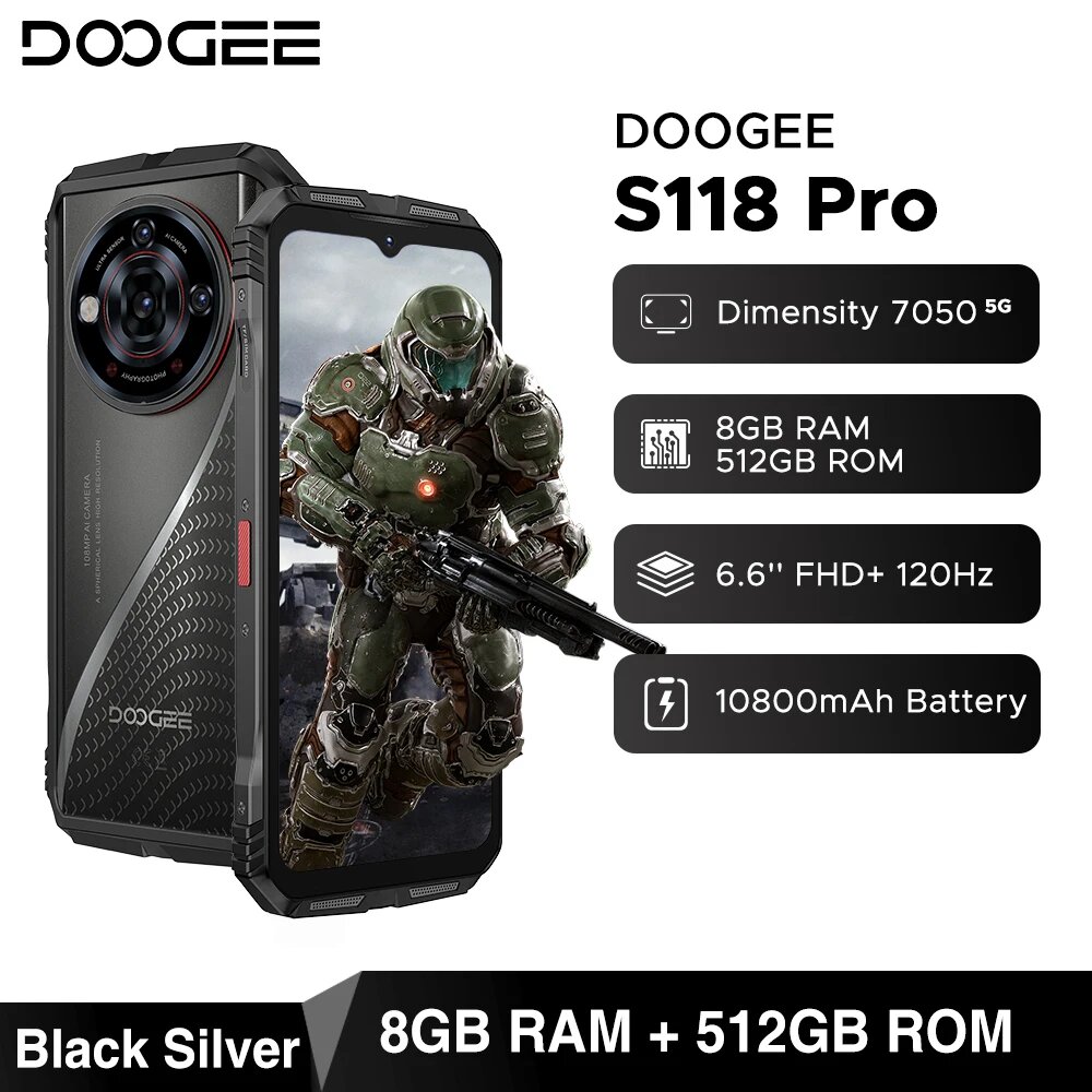 Смартфон DOOGEE S118 Pro 8/512 ГБ Global, Dual nano SIM, Silver (серебро)